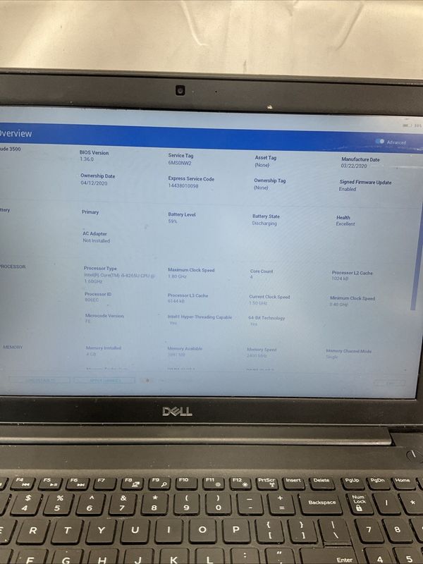 Dell Latitude 3500 Laptop | Intel Core i5 8th Gen | 4GB RAM | NO SSD | Damaged Screen &amp; Case | For Parts or Repair