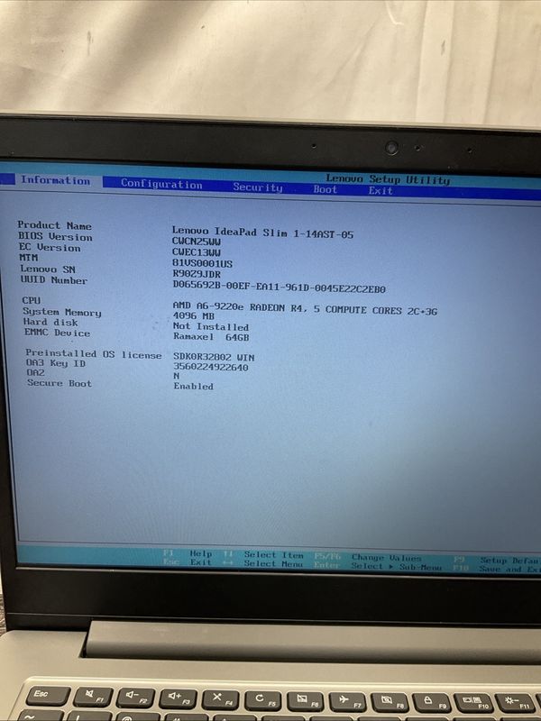 Lenovo IdeaPad Slim Laptop | AMD A9-9220e | 4GB RAM | 64GB SSD | BIOS Unlocked | Used