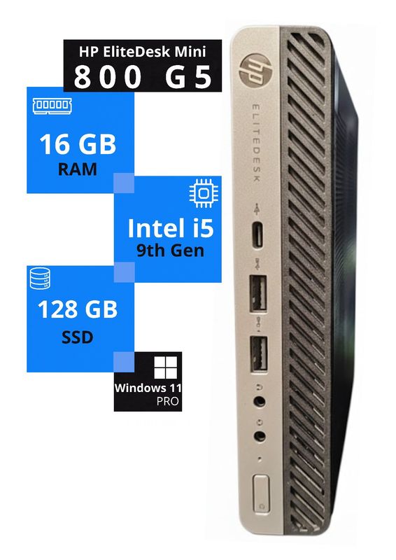 HP EliteDesk 800 G5 Mini i5 9th Gen 16GB RAM 128GB SSD Windows 11 Pro