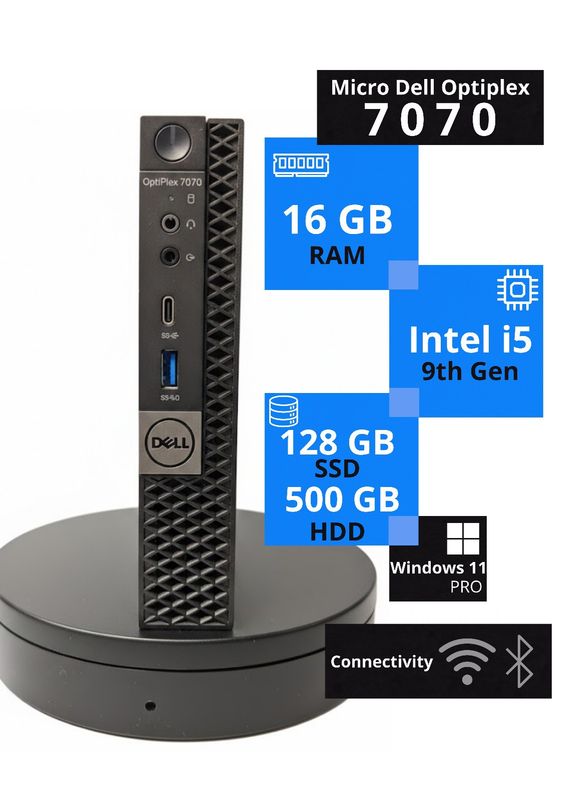 Dell OptiPlex 7070 Micro i5 9th Gen 16GB RAM 128GB SSD + 500GB HDD Windows 11 Pro WiFi