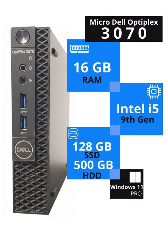 Dell OptiPlex 3070 Micro i5 9th Gen 16GB RAM 128GB SSD + 500GB HDD Windows 11 Pro