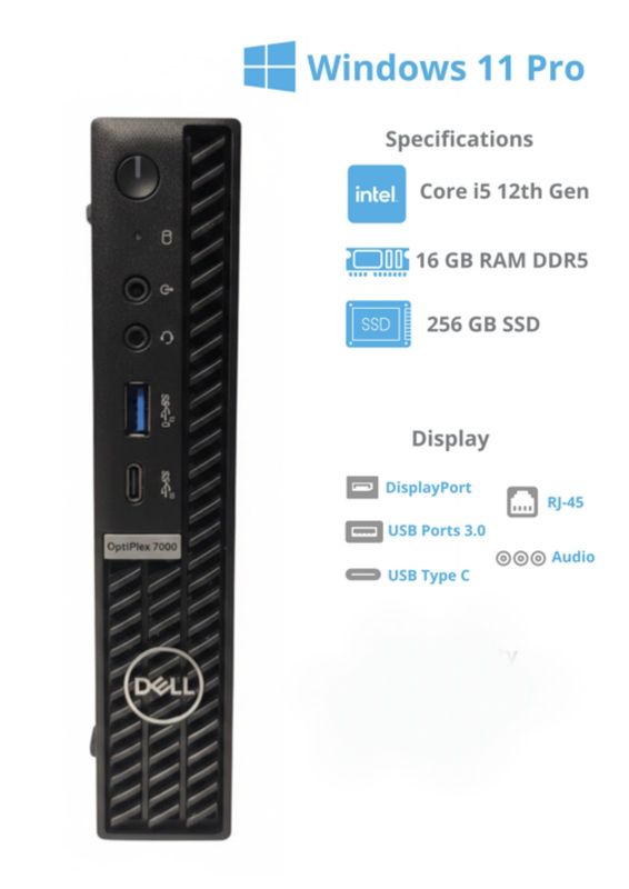 Dell OptiPlex 7000 Micro i5 12th Gen 16GB DDR5 256GB SSD Windows 11 Pro