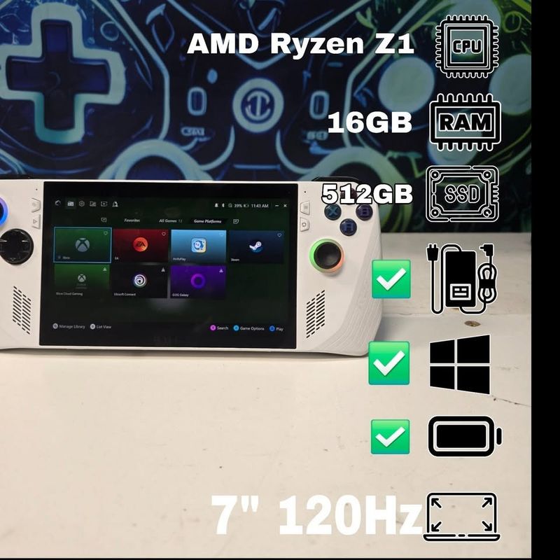 ASUS ROG Ally RC71L Ryzen Z1 16GB RAM 512GB SSD 7" 120Hz Windows 11