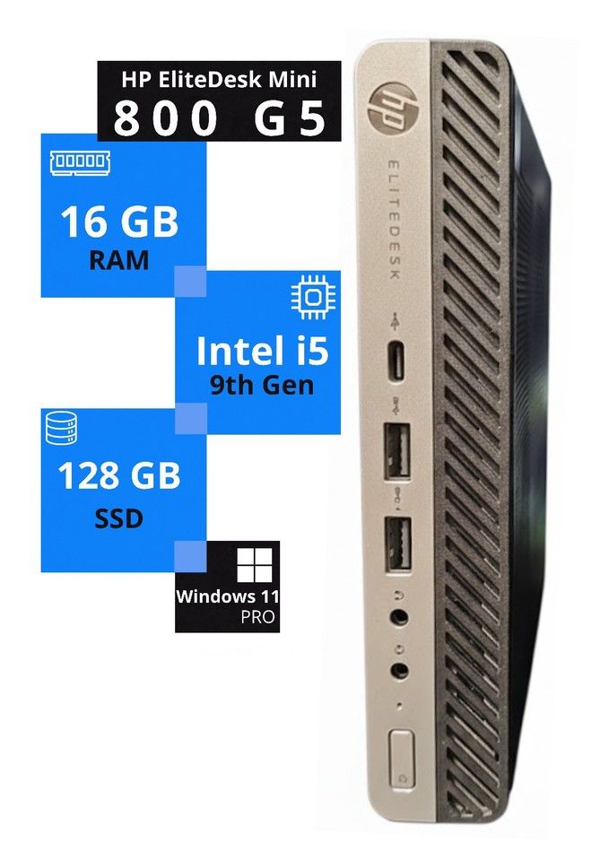 HP EliteDesk 800 G5 Mini i5 9th Gen 16GB RAM 128GB SSD Windows 11 Pro