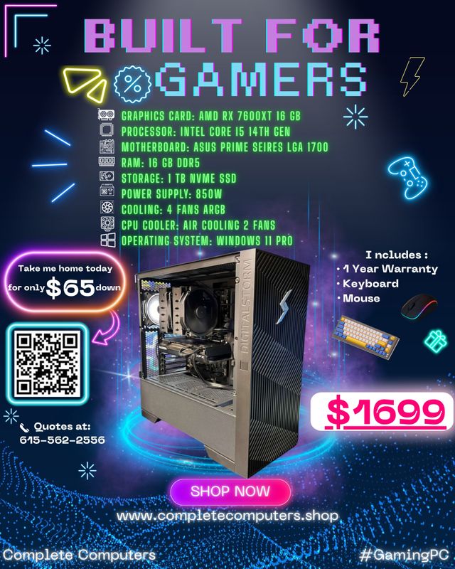 Gaming PC | i5 14th Gen | RX 7600XT 16GB | 16GB DDR5 | 1TB NVMe SSD