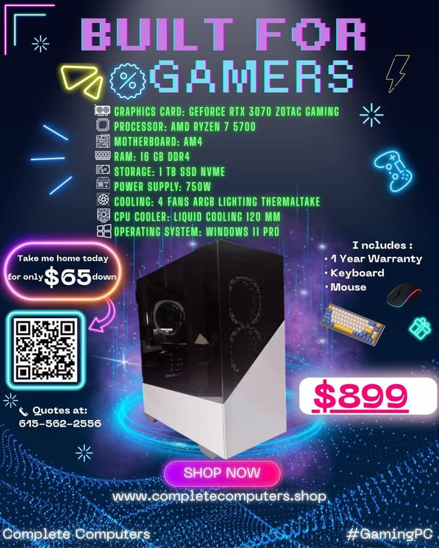 Gaming PC | Ryzen 7 5700 | RTX 3070 | 16GB RAM | 1TB NVMe SSD