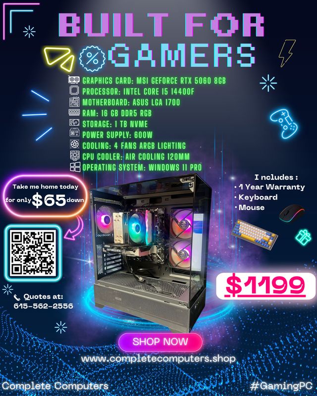Gaming PC | RTX 5060 8GB | i5-14400F | 16GB DDR5 RGB | 1TB NVMe
