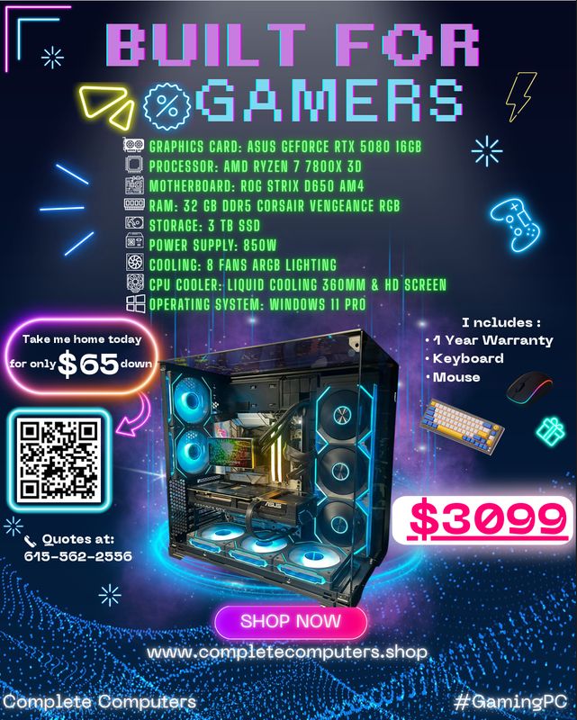 Gaming PC | RTX 5080 16GB | Ryzen 7 7800X3D | 32GB DDR5 RGB | 3TB SSD