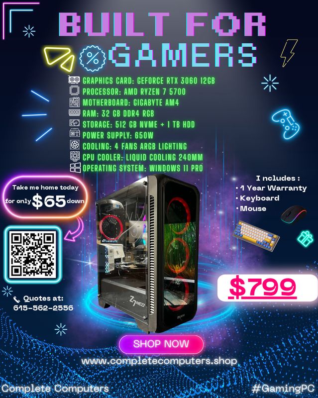 Gaming PC | RTX 3060 12GB | Ryzen 7 5700 | 32GB DDR4 RGB | 512GB NVMe + 1TB HDD