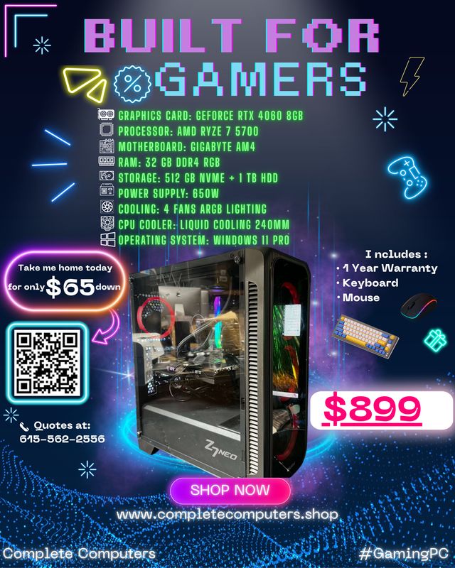 Gaming PC | RTX 4060 8GB | Ryzen 7 5700 | 32GB DDR4 RGB | 512GB NVMe + 1TB HDD