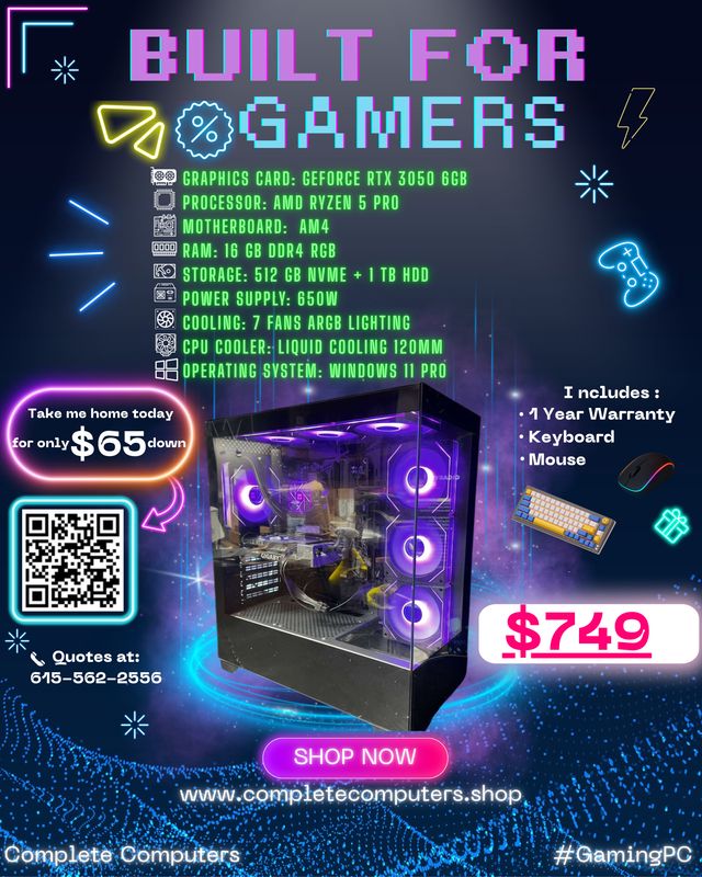 Gaming PC | RTX 3050 6GB | Ryzen 5 Pro | 16GB DDR4 RGB | 512GB NVMe + 1TB HDD