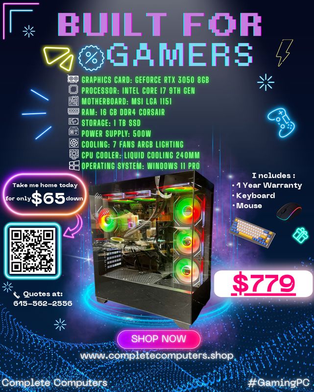 Gaming PC | RTX 3050 8GB | Intel Core i7 9th Gen | 16GB DDR4 RGB | 1TB SSD