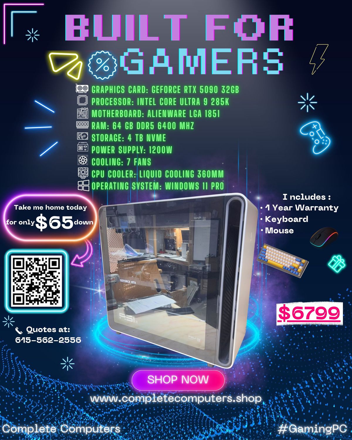 Gaming PC RTX 5090 Core Ultra 9 285K 64GB DDR5 4TB
