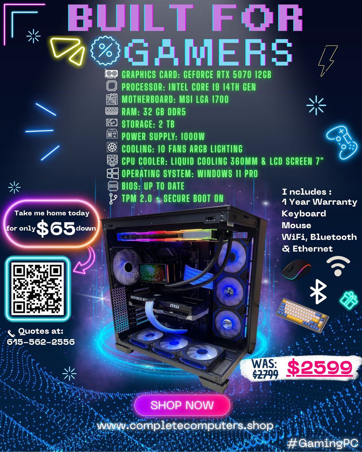 Gaming PC RTX 5070 Core i9 14th Gen 32GB DDR5 2TB