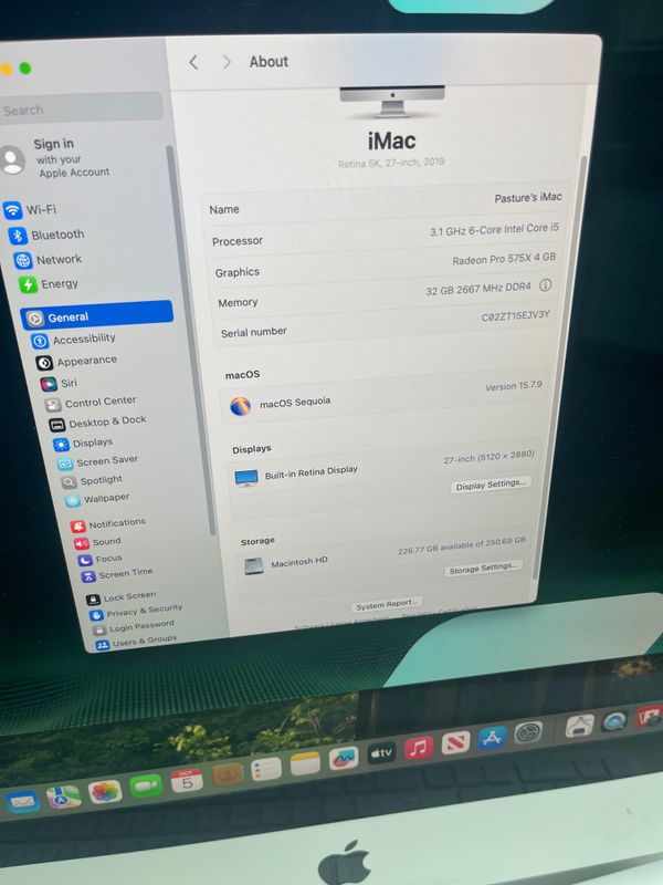 2019 iMac 5K Core i5 32GB 250GB 27" Retina