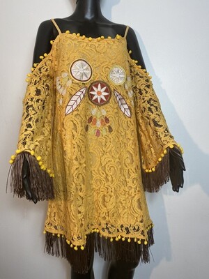 Dress long sleeve fringe hippie $45