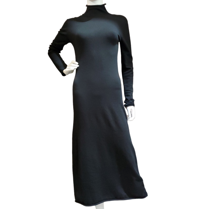 Long light sweater dress turtle neck blk