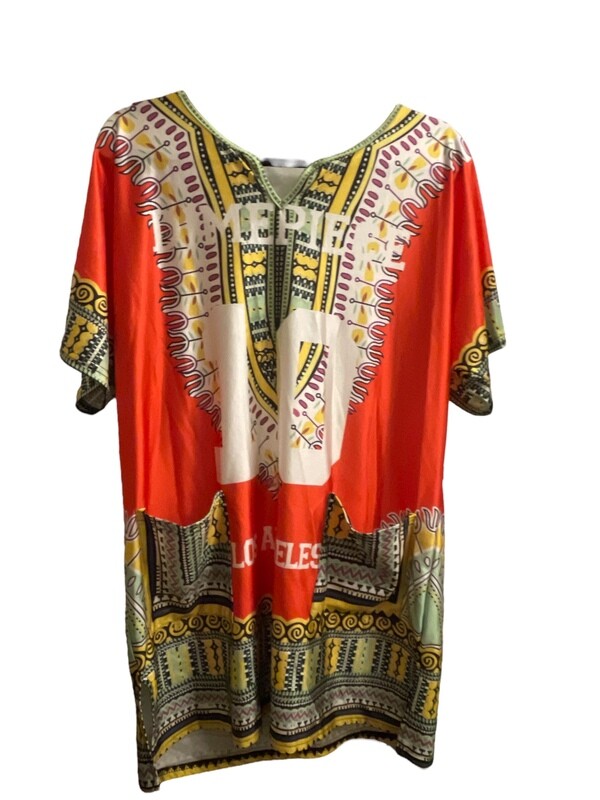 Orange Multicolored African Theme Shirt