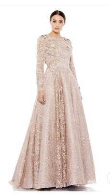 EMBELLISHED ILLUSION LONG SLEEVE GOWN