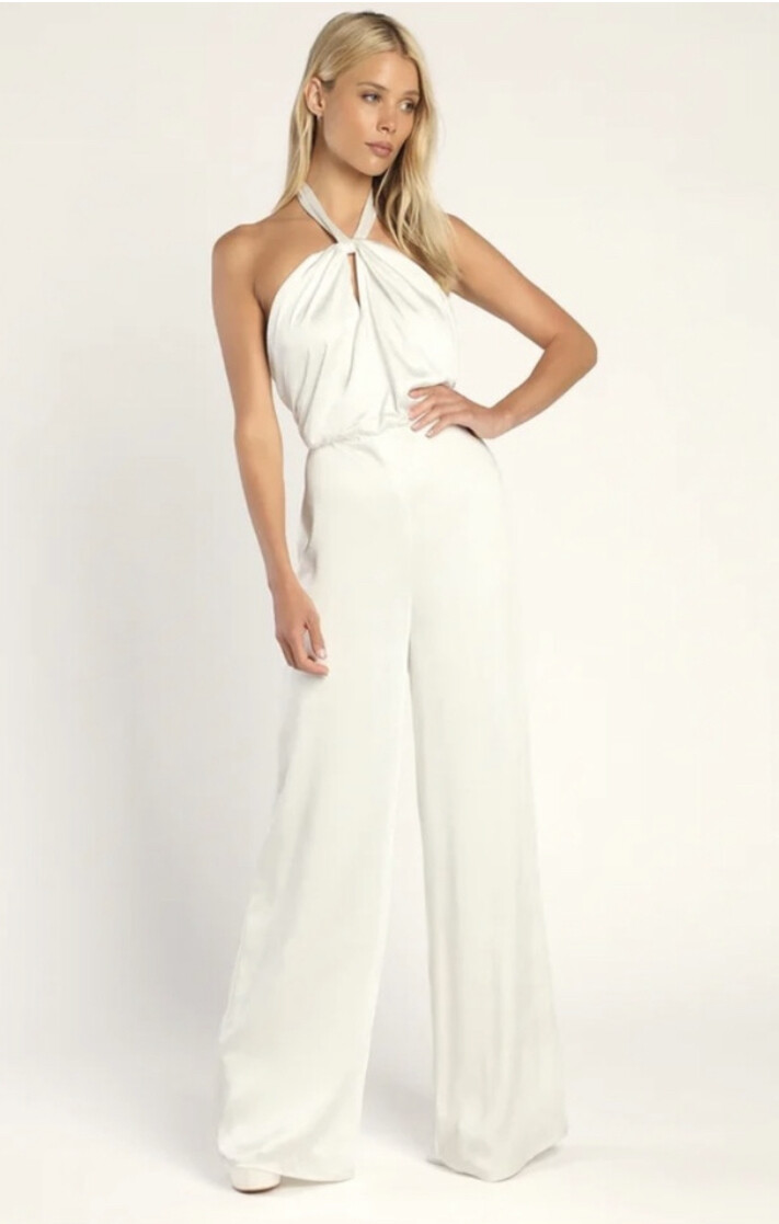 Adoring Angel Satin Wide Leg Halter Jumpsuit