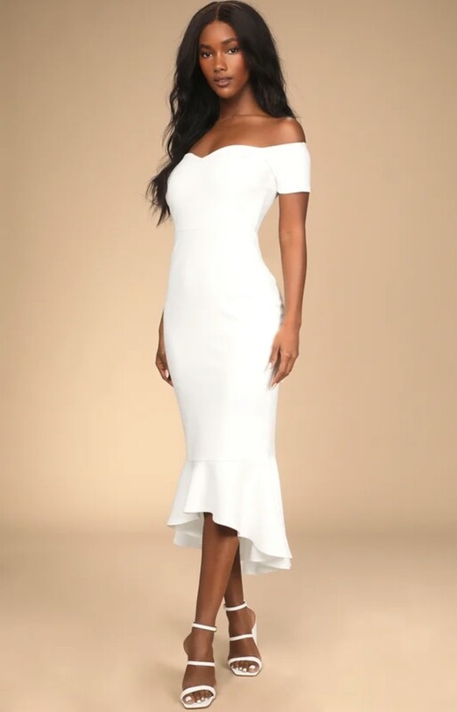 Ivory Off-the-Shoulder Midi dress
