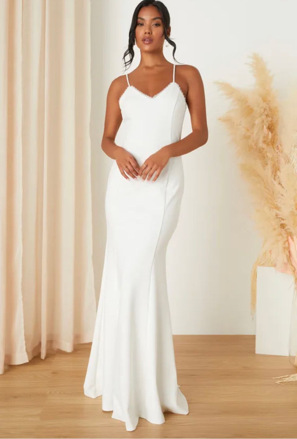 Taliana White Lace Button Back Maxi Dress