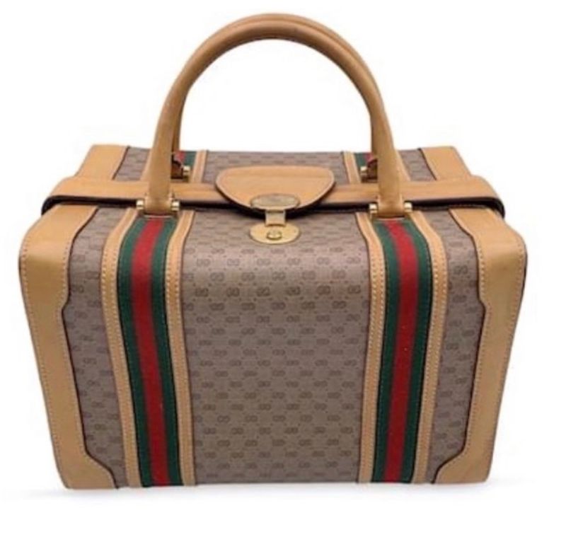 Gucci Vintage Monogram Canvas Case Bag with stripe Gucci Vintage Monogram Canvas Case Bag with stripe