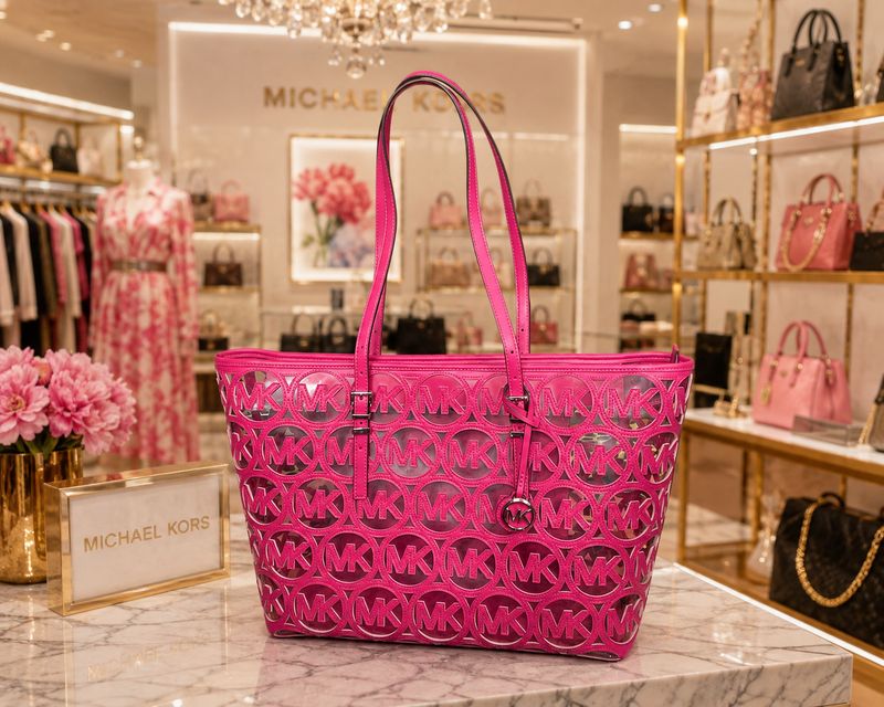 Michael Kors Pink Logo Tote Bag -logo-cutout Michael Kors Pink Logo Tote Bag -logo-cutout