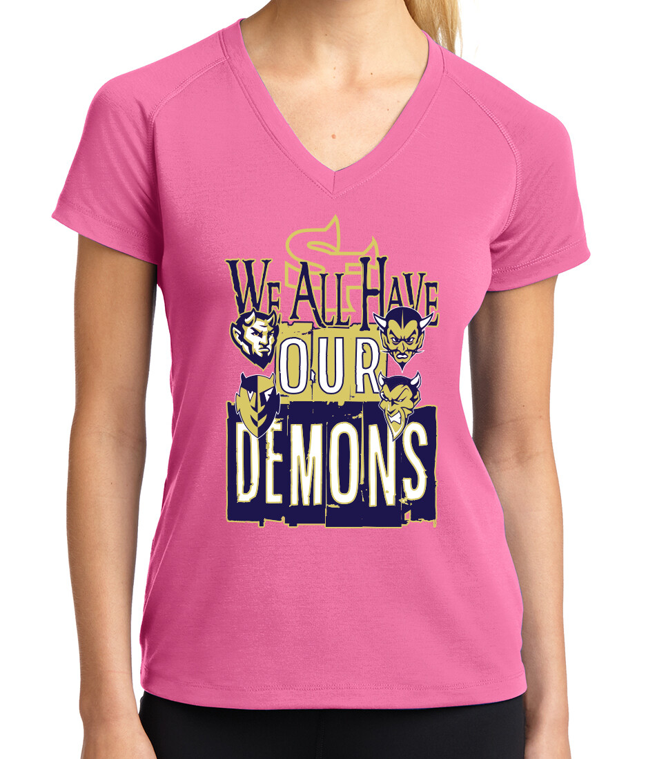 We All Have Our Demons Ladies V-neck Pink
Breast Cancer Awareness Edition