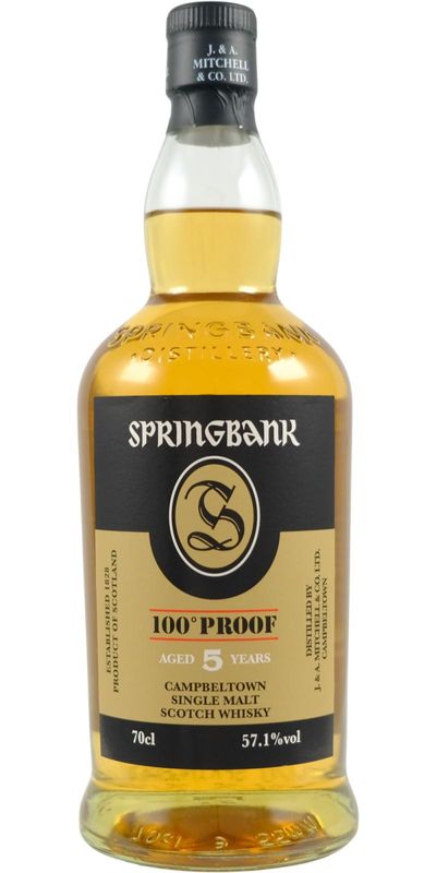 Springbank 100 proof, 5 jaar, 70 cl. 57,1% vol. Springbank 100 proof, 5 jaar, 70 cl. 57,1% vol.