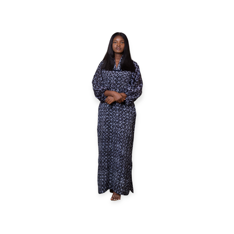 Adire hand dyed Silk kaftan