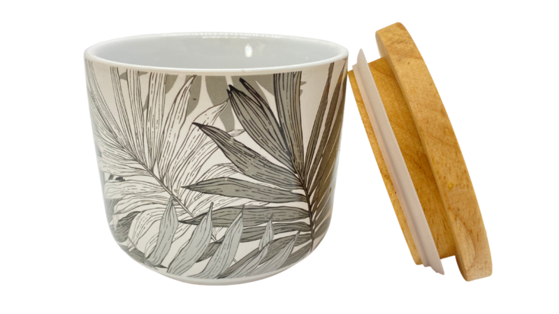 Light Grey Palm Print Container - Double Wick Candle (40+hr)