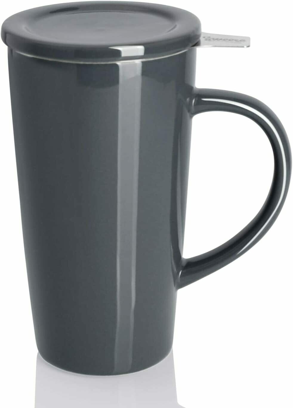 Porcelain Tea Mug with Infuser and Lid, Ceramic Coffee Cocoa Cup Set for One,18 OZ, Grey
