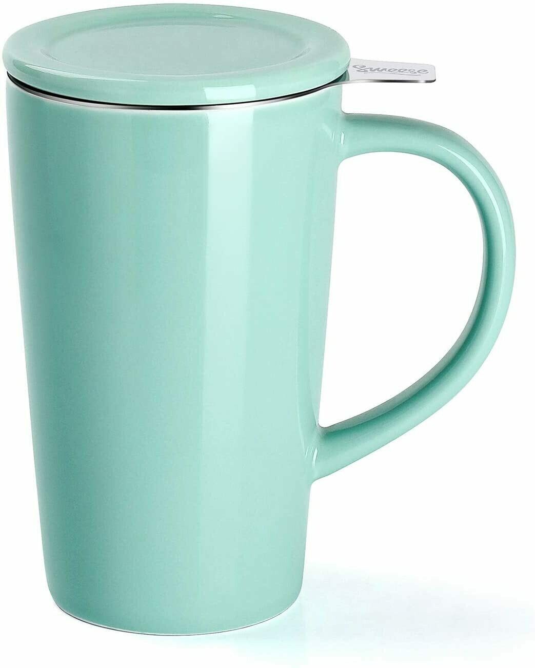 Porcelain Tea Mug with Infuser and Lid, Ceramic Coffee Cocoa Cup Set for One,18 OZ, Mint Green