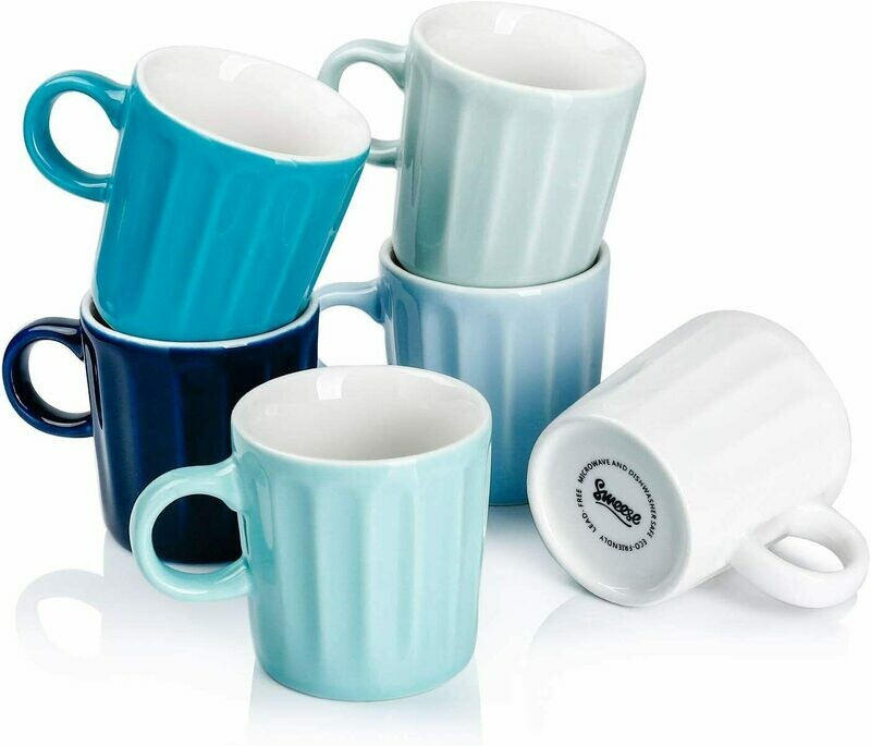 Porcelain Fluted Espresso Cups - 3.5 Ounce - Set of 6, Cool Assorted Colors