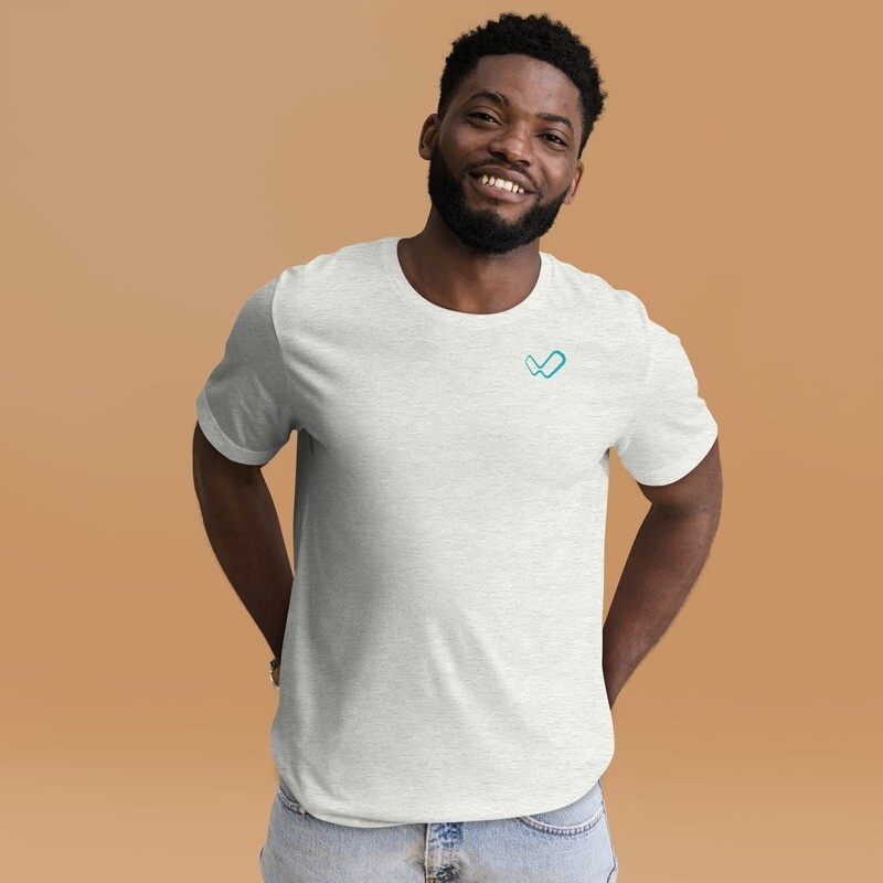 Short-Sleeve Unisex T-Shirt (turquoise #iWiS on the back), color: Ash