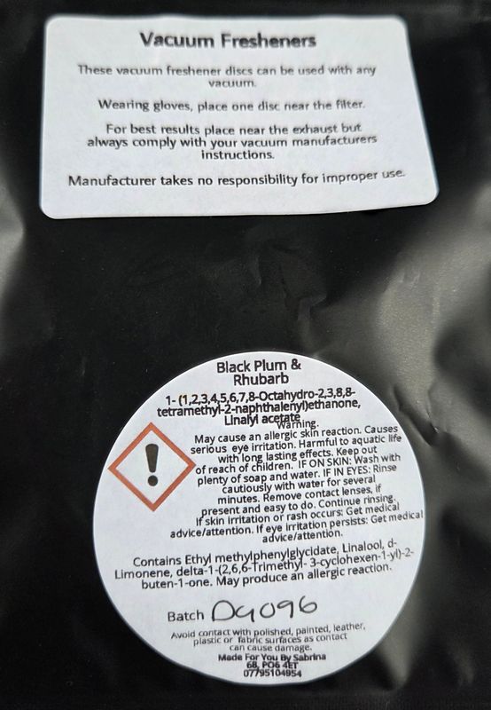 Vacuum freshener discs black plum and rhubarb (5 pack )