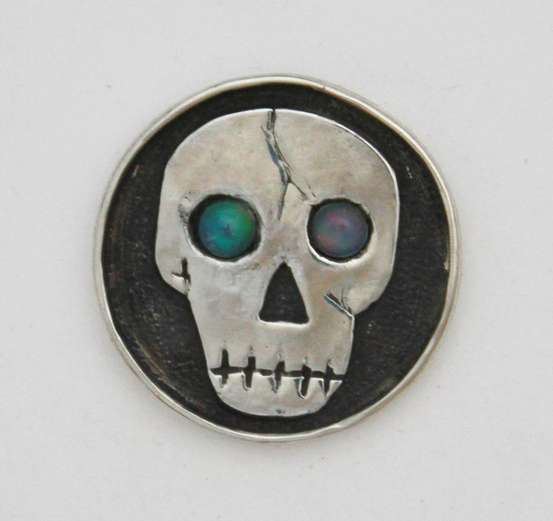 Sterling Silver Skull Earring with Opal Eye