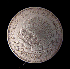 Mexican Peso Silver Coin Button Eagle and Serpent