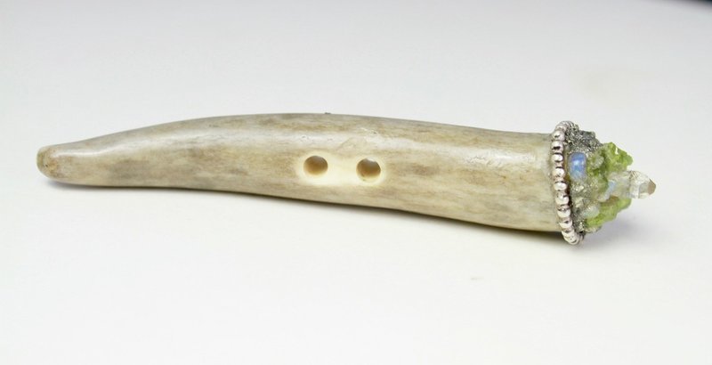 Toggle Button -  Opal, Pyrite, Quartz Crystal, Tourmaline gemstones - Antler Tip Toggle Button