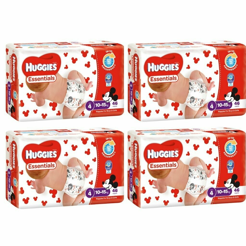 Huggies Essentials Toddler 10-15kg 184 diapers in 4 packs of 46