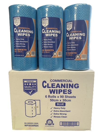 Blue Commercial Cleaning Wipes Perforated 6 rolls x 90 sheets