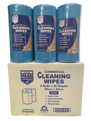 Blue Commercial Cleaning Cloths Perforated 6 rolls x 90 sheets