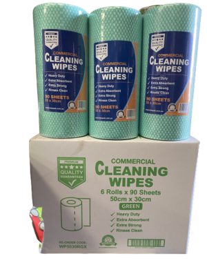 Commercial Cleaning Wipes Perforated 6 rolls x 90 sheets GREEN