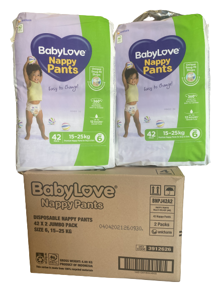Baby Love Size 6 Junior 15-25kg Disposable Nappy 84 Pants in 2 bags of 42  XXL
