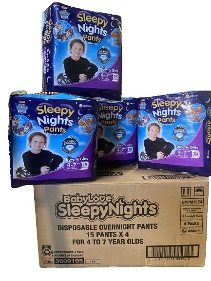 Baby Love Sleepy Nights 4-7yrs 18-35kgs 60 pants in 4 packs of 15