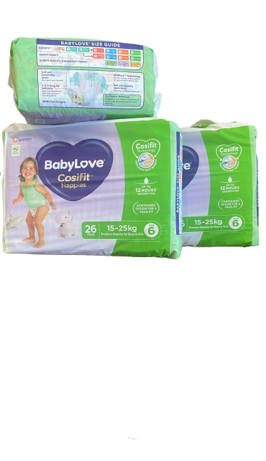 Baby Love Cosifit Size 6 Junior XXL 15-25kg 78 nappies in 3 bags of 26