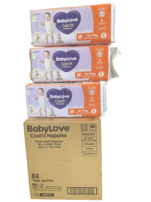 Baby Love Cosifit Size 5 Walker XL 12-17kg 84 nappies in 3 bags of 28