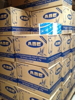 ABC 2 ply soft Interleaved Toilet Tissue 250 squares x 40packs