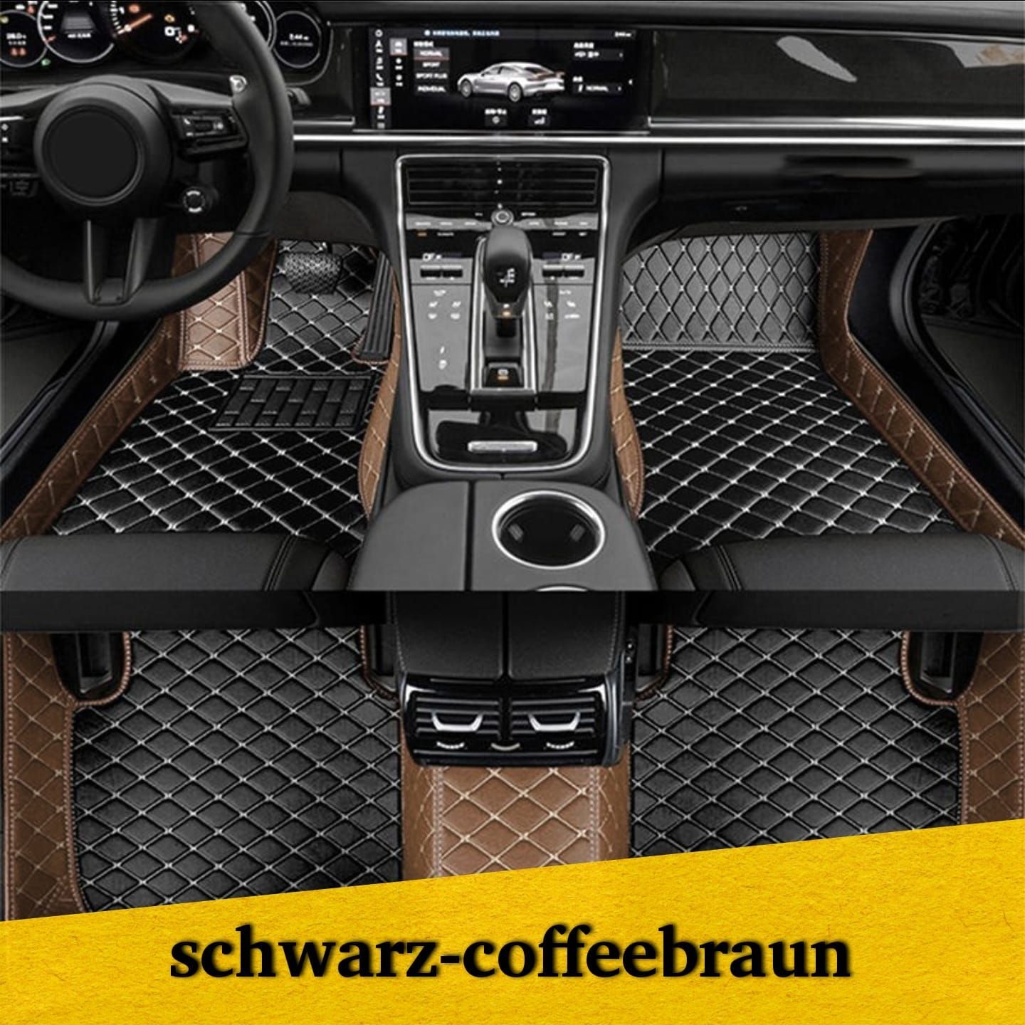 Premium Diamond Stitching Fußraummatten Colorstyle  schwarz - coffeebraun
